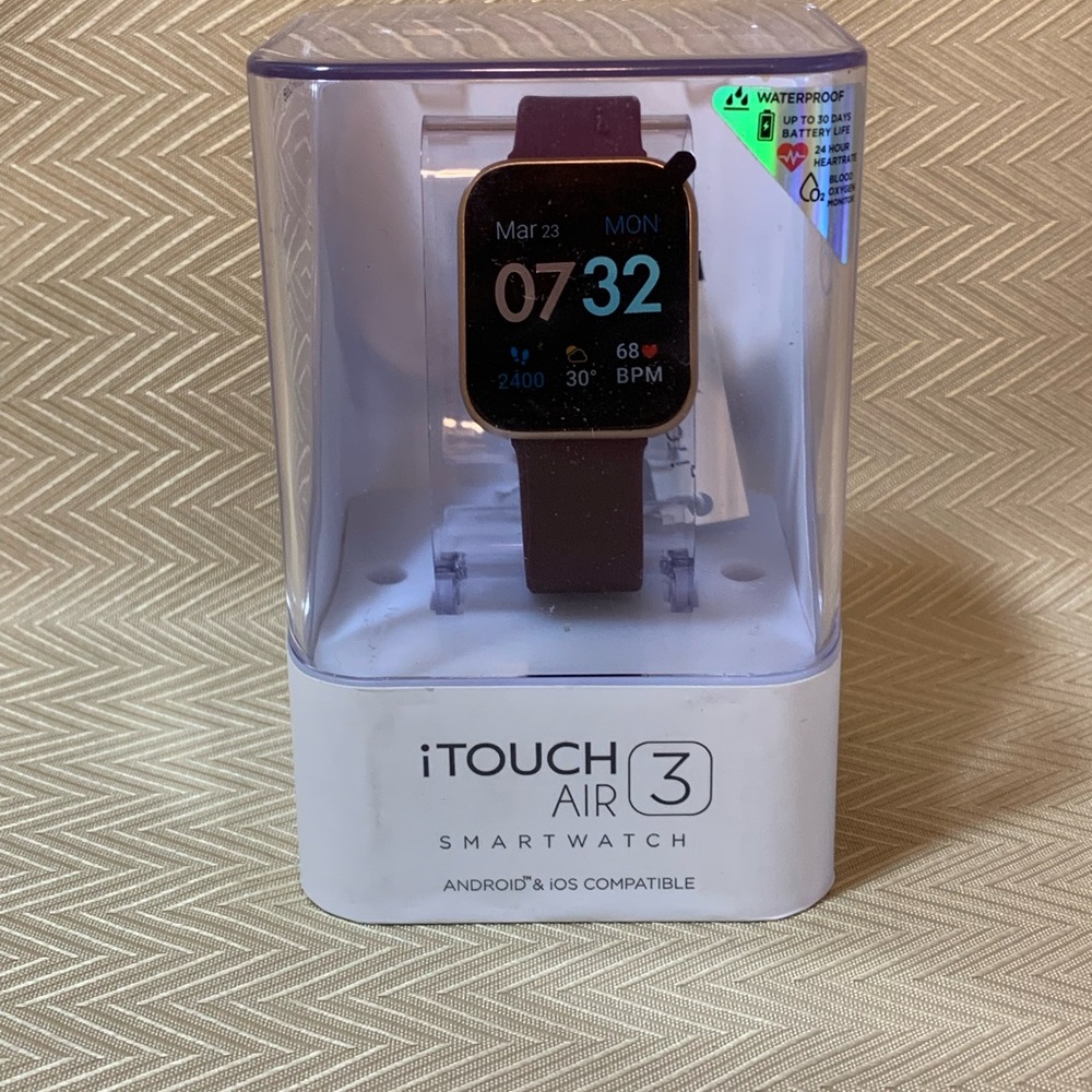 iTouch Air 3 Smartwatch —Fitness Tracker -Burgandy strap
